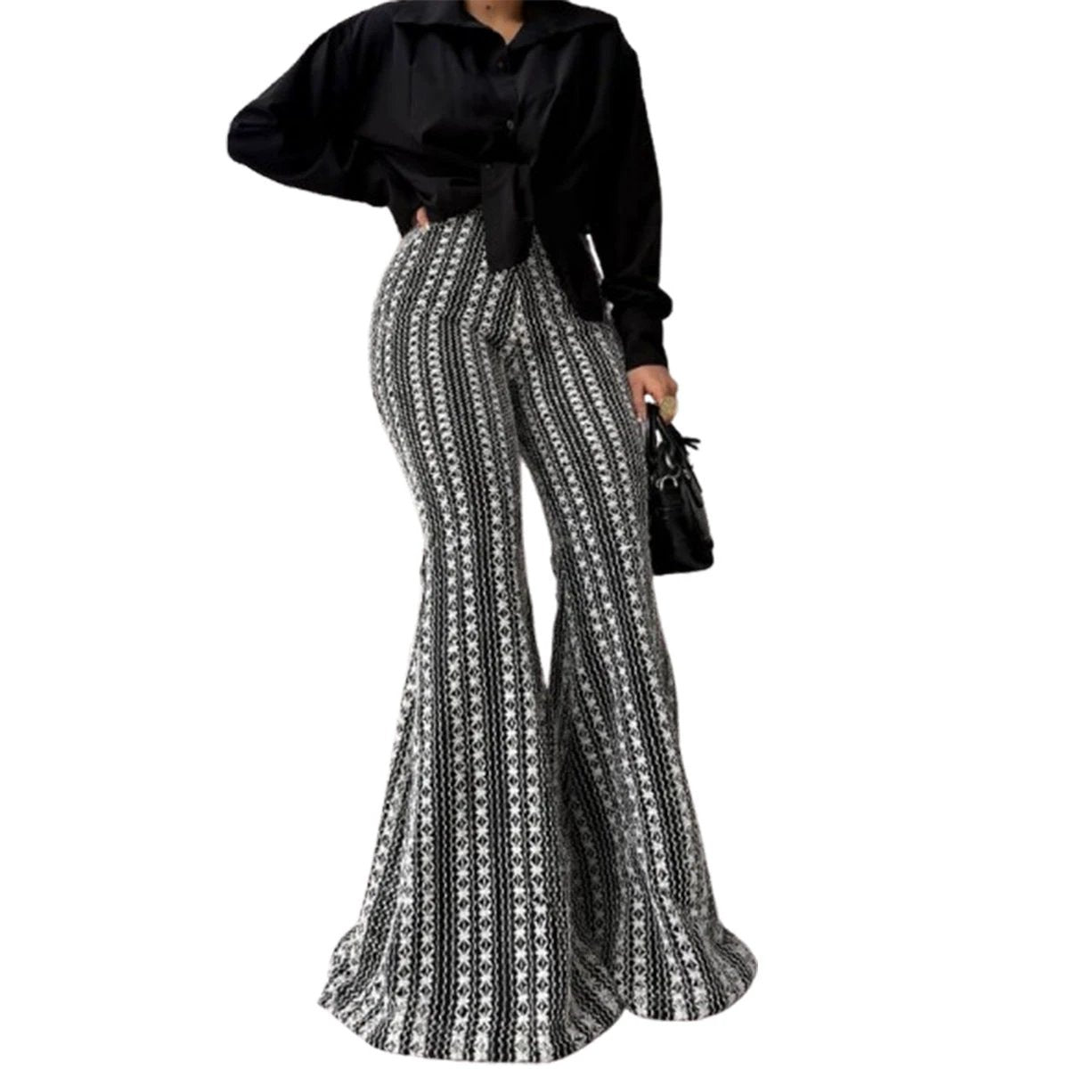 Slim-fit Striped Mid-rise Stretch Flare Pants In European And American Style by GJG Denim