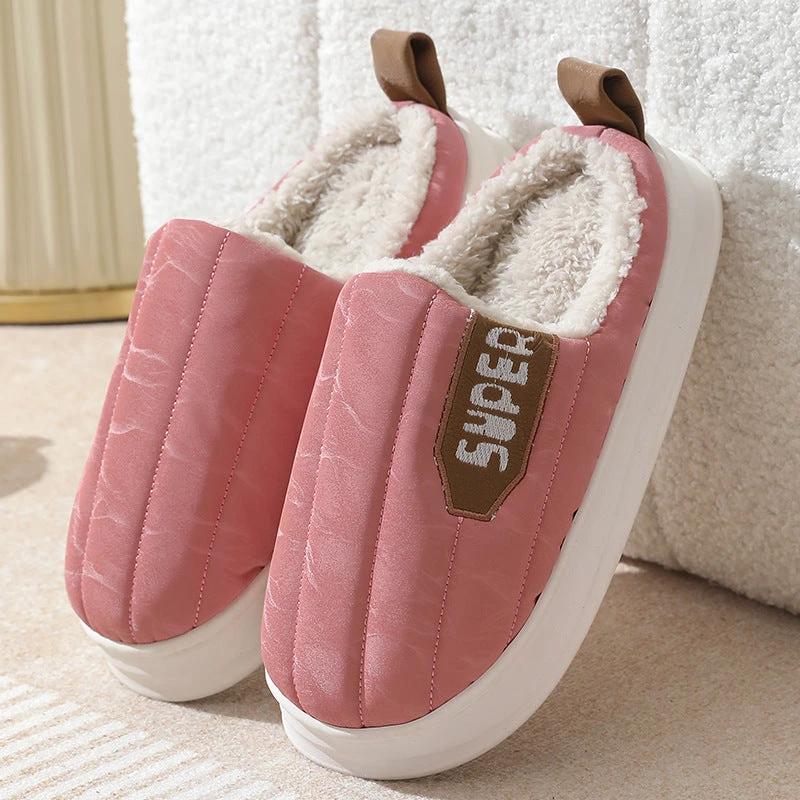 Men's Striped Waterproof Thick-soled Non-slip Plush Slippers by GJG Denim