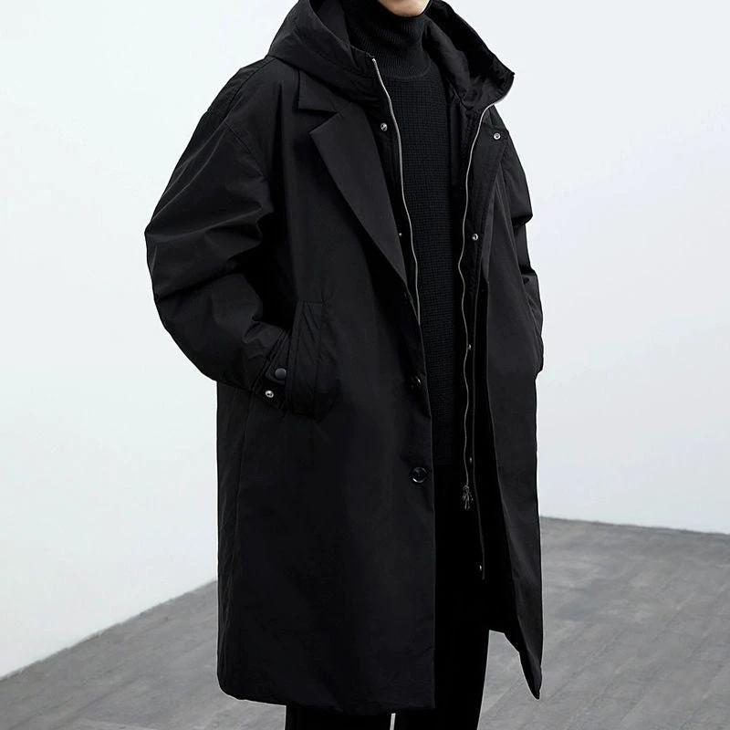 Men's Hooded Mid-length Trench Coat by GJG Denim