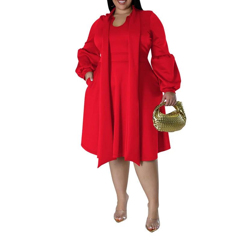 Long-sleeved Bubble Sleeve Midi Dress by GJG Denim