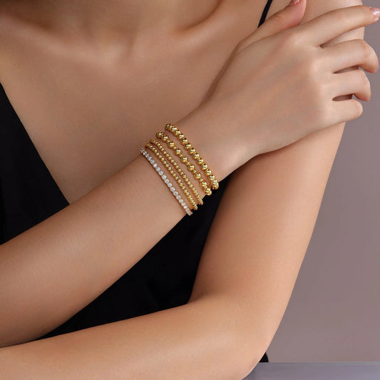 Moissanite Round Beads Classic Style Gold Twin 5-piece Bracelet Set Does Not Fade by GJG Denim