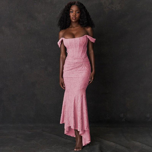 Mozision Off-shoulder Backless Sexy Evening Dress For Women Purple Sleeveless Strapless Ruched Bodycon Club Party Dress by GJG Denim