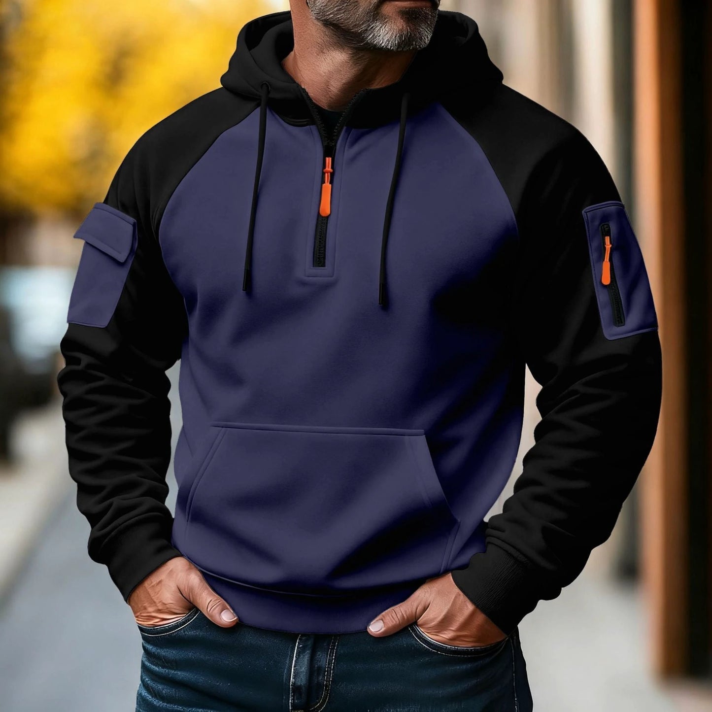 Men's Zipper Pullover Hooded Sweater by GJG Denim