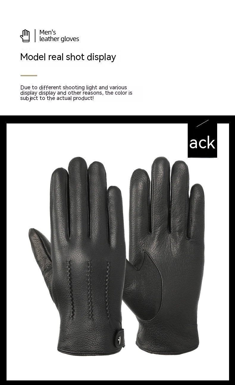 Fleece-lined Thickened Leather Gloves For Men by GJG Denim
