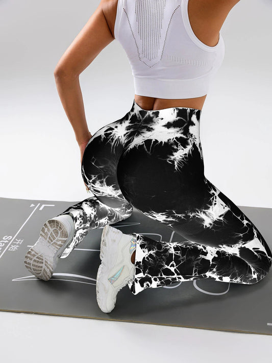 High-Waist Tummy Control Flare Yoga Pants For Women, Tie-Dye Stretch Slimming Bootcut Workout Pants, Fitness & Sports Activewear by GJG Denim