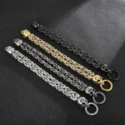 Chain-Patterned Skull Titanium Steel Mens Bracelet by GJG Denim