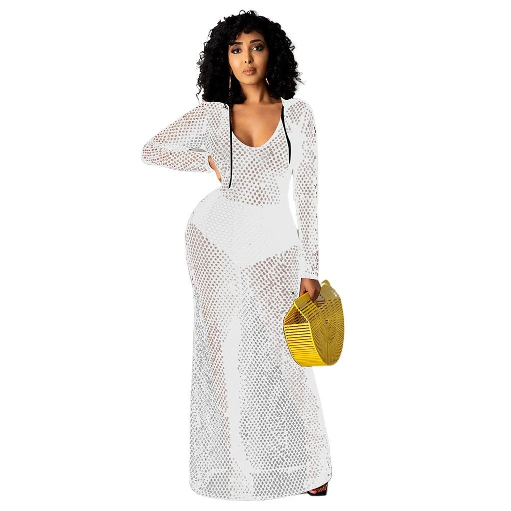 Hollowed Cover Long Skirt Bikini Swimwear Cover-up by GJG Denim