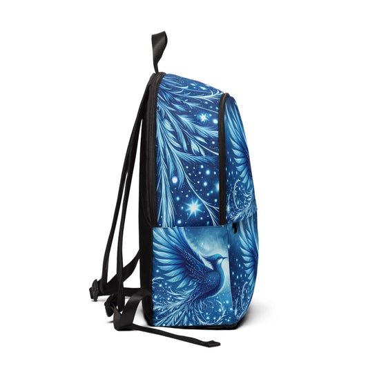 Celestial Bird Unisex Fabric Backpack - Vibrant Blue Design for Adventure and Everyday Use by Printify