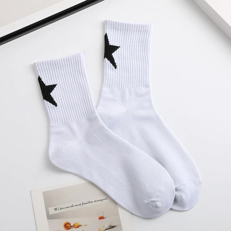 Black And White Five-pointed Star Tube Socks Breathable Sports Socks For Men by GJG Denim