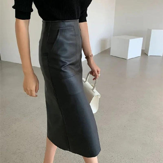 Temperament Deep Split Skirt by GJG Denim