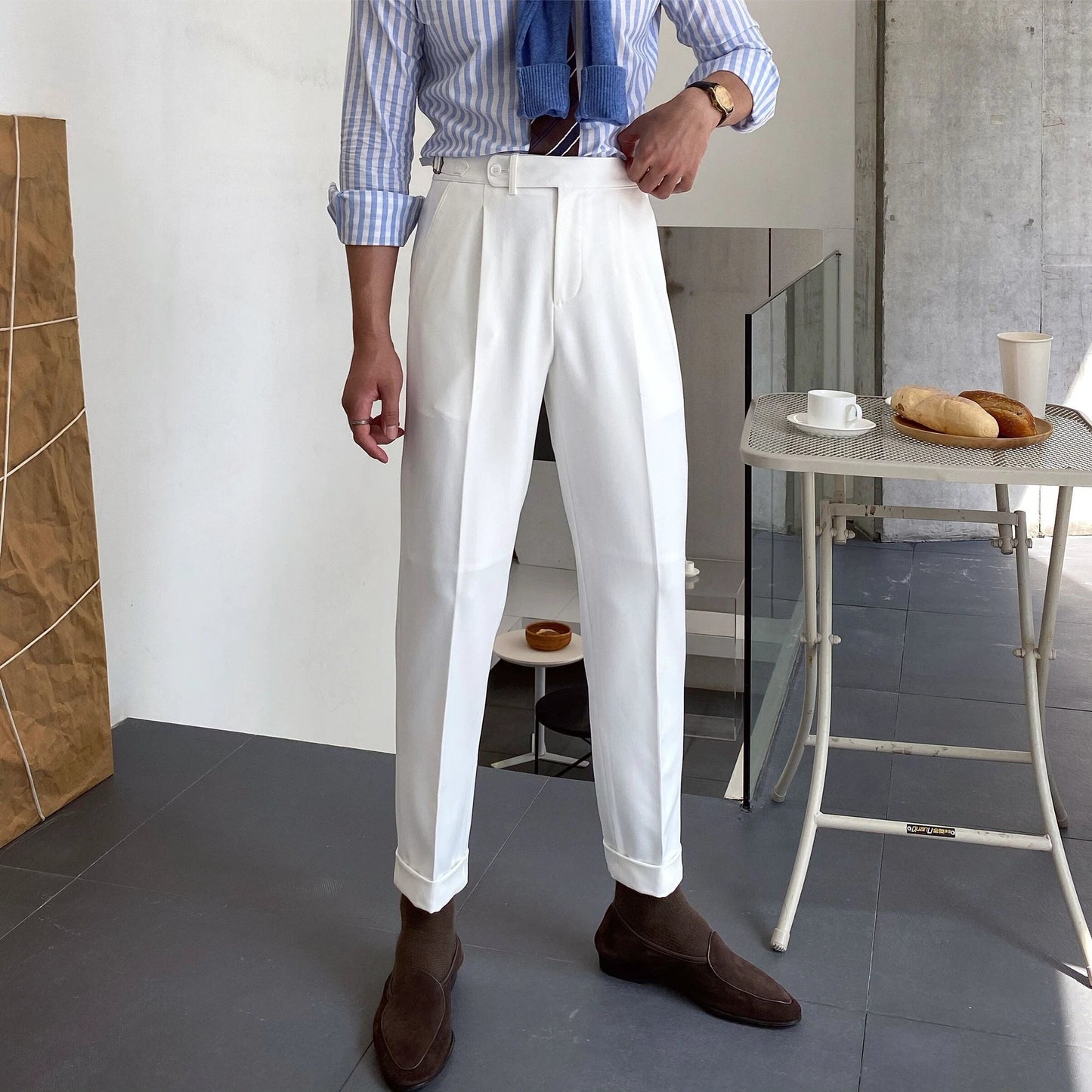 Men's High Waist Business Casual Straight-leg Pants by GJG Denim