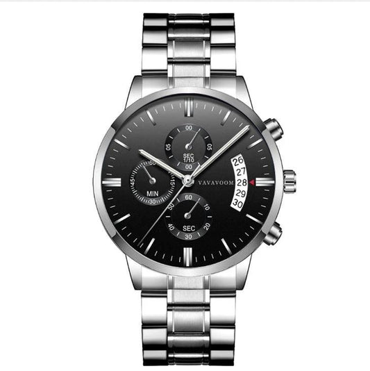 Men's Stainless Steel Calendar Quartz Waterproof Watch by GJG Denim