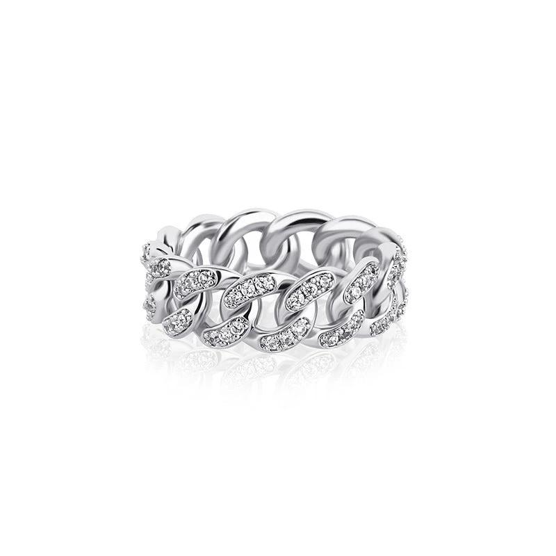 Cuban Chain Ring Inset Zircon Plating Ring For Men by GJG Denim