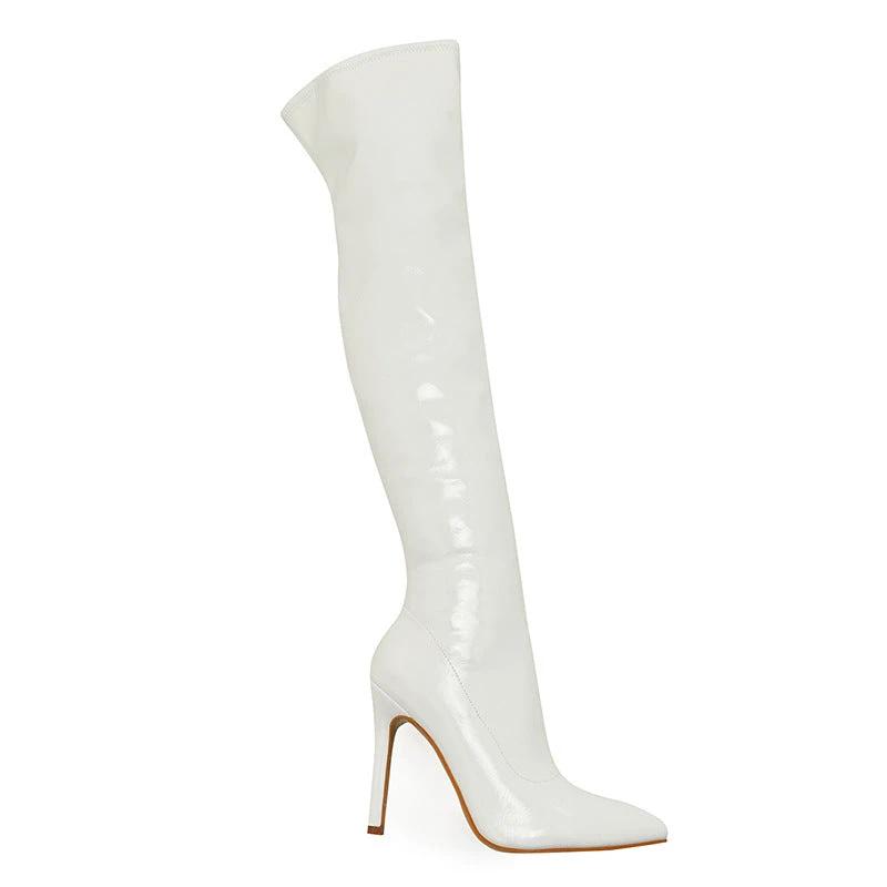 Women's High Heel Soft Patent Leather Inside Zipper Over The Knee Boots by GJG Denim