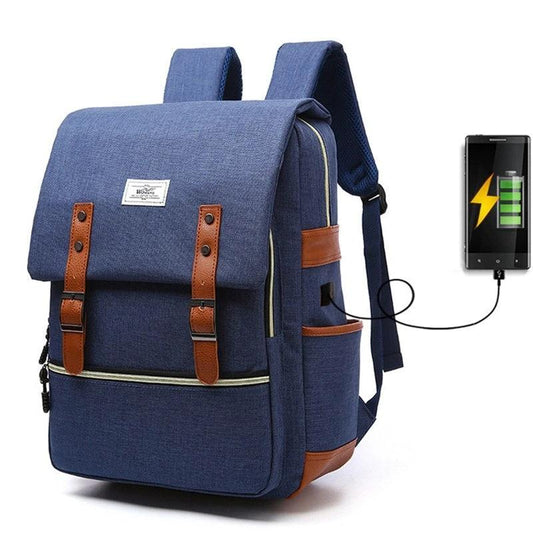 Vintage Men's Canvas Backpack w/ USB Charging Port by GJG Denim