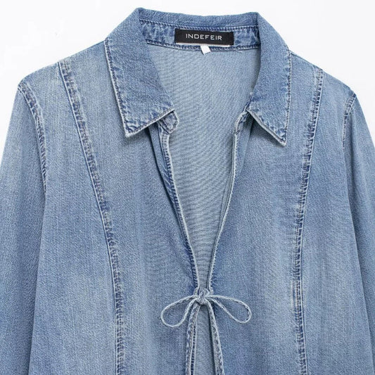 European And American Style Hot Girl Tied Denim Shirt by GJG Denim