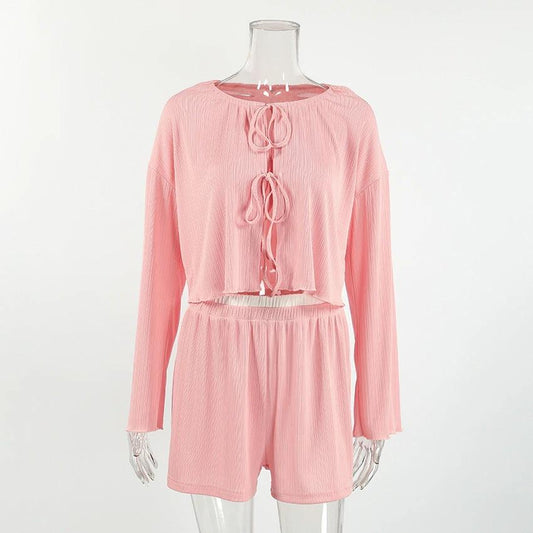 Womens Comfortable Long-Sleeve Shorts Pajama Set by GJG Denim