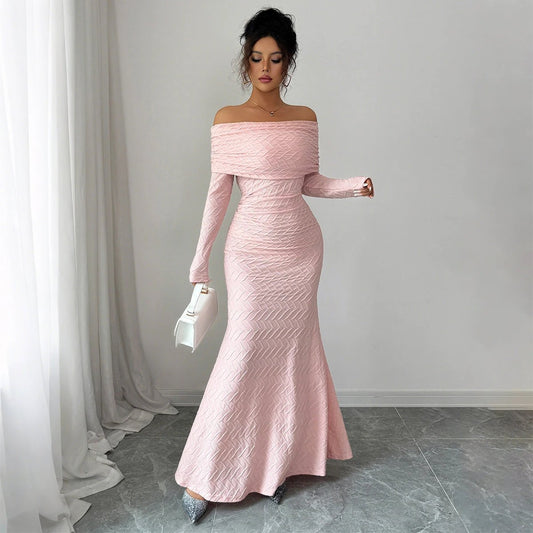 Elegant Simple Off-shoulder Long Sleeve Dress Women's Clothing by GJG Denim