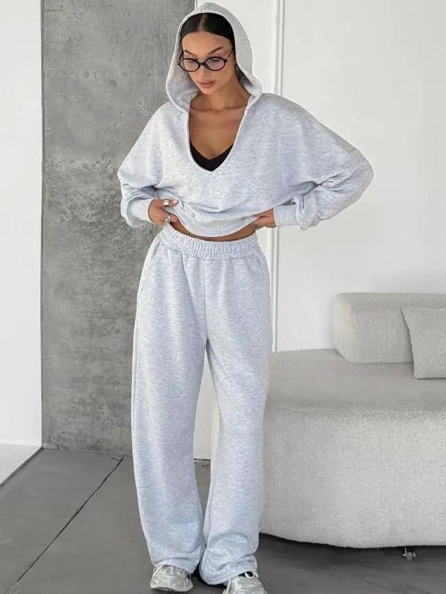 Women's Hooded Sweatshirt And Track Pants Two-Piece Set by GJG Denim