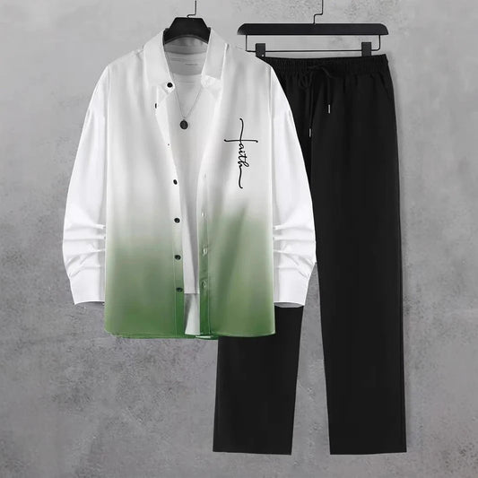 Fashion Trend Color Gradient Long Sleeve Shirt Trousers Suit by GJG Denim