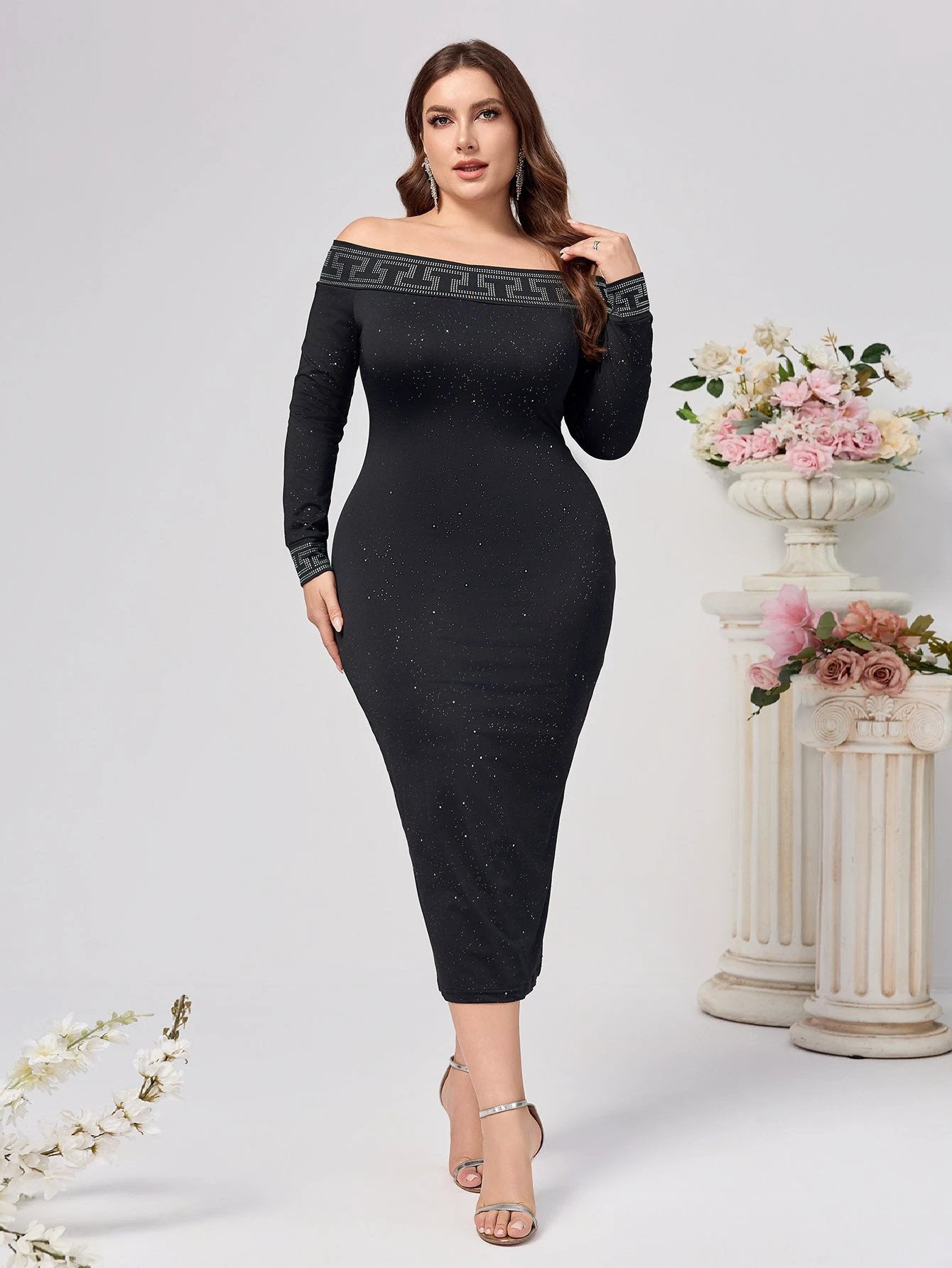 Autumn And Winter Long Sleeve Slim-fit Sequined Dress by GJG Denim