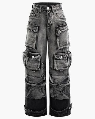 Women's Straight Stylish Multi-pocket Oversized Cargo Pants by GJG Denim