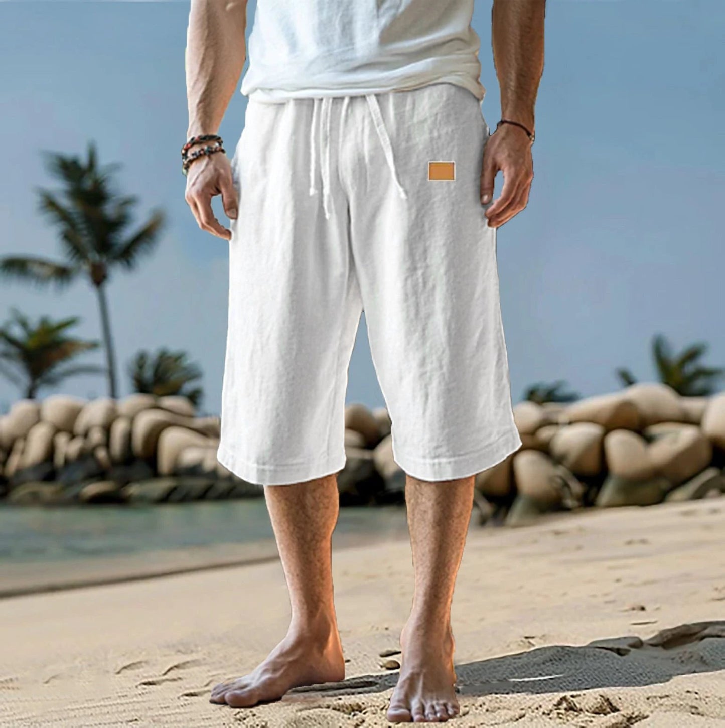 Men's Cropped Straight-leg Shorts Solid Color by GJG Denim