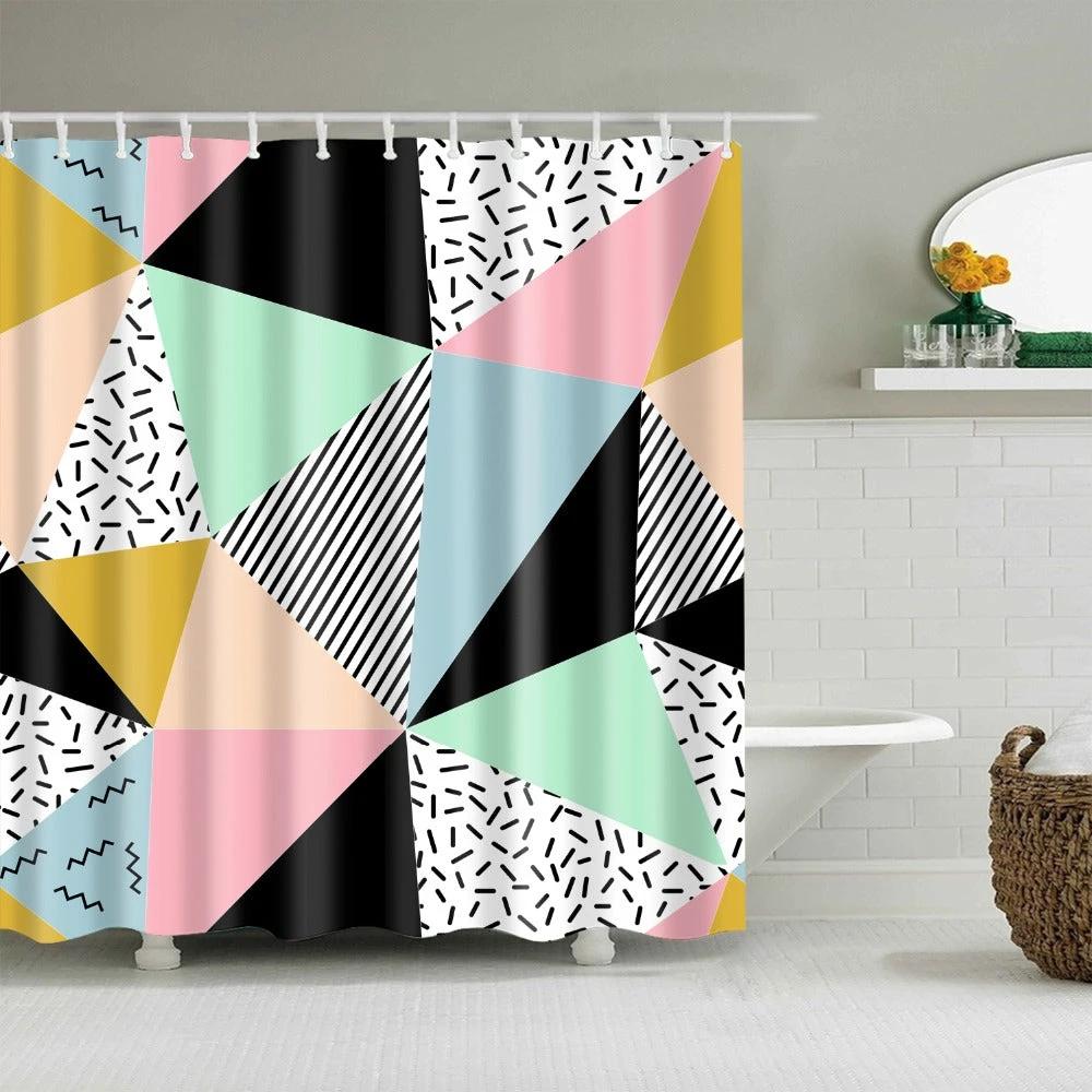 Geometric Print Shower Curtain by GJG Denim