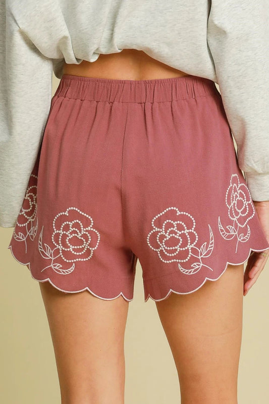 Umgee Full Size Linen Blend Shorts with Floral Embroidered Details Plus Size by Lady Ros