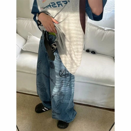 Men's Street Graffiti Wide-leg Jeans by GJG Denim