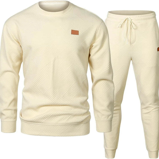 Men's Sports Casual Round Neck Jacquard Two-piece Knitted Sweater Set by GJG Denim
