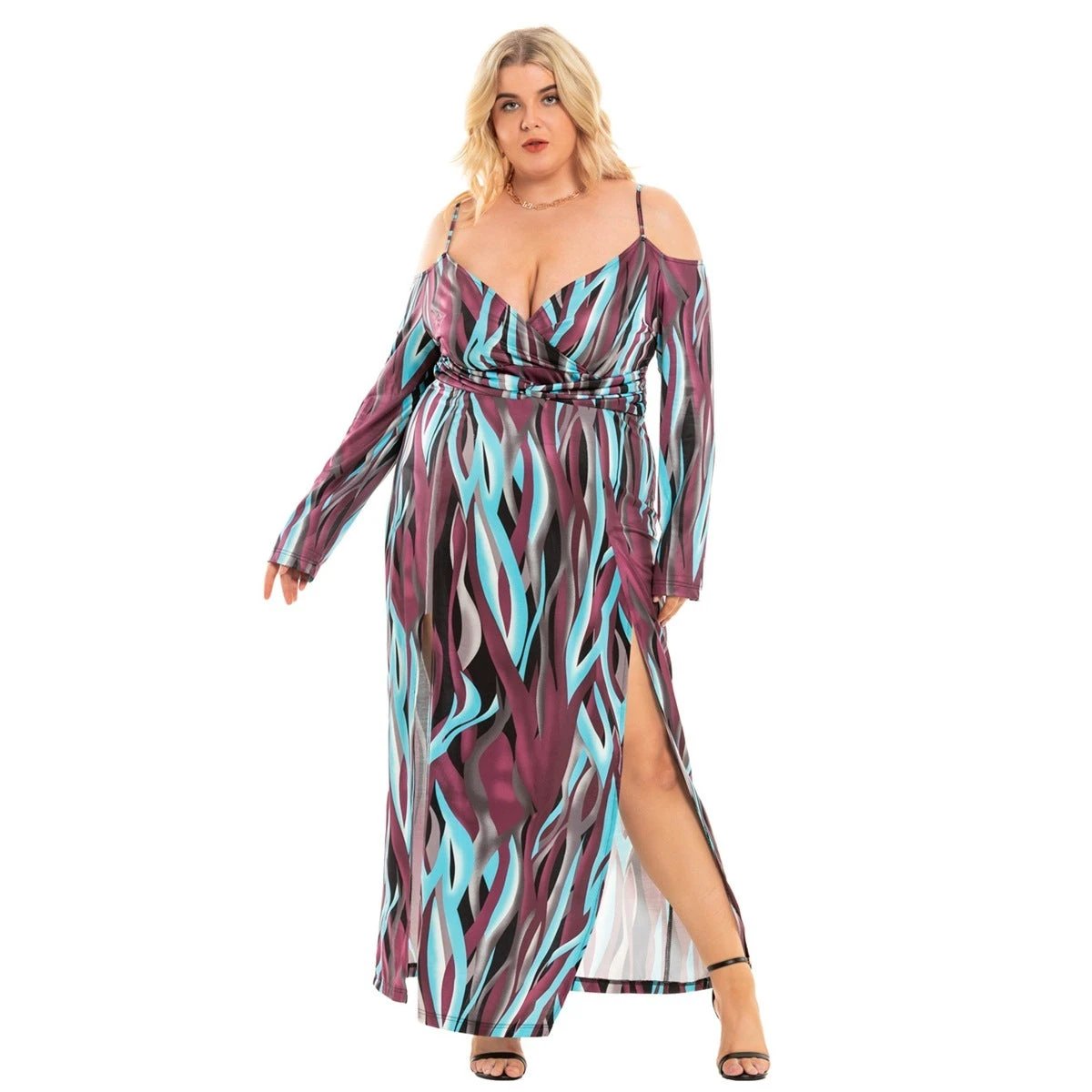 Plus Size Women's Clothing New Sexy Slit V-neck Exposed Dress by GJG Denim
