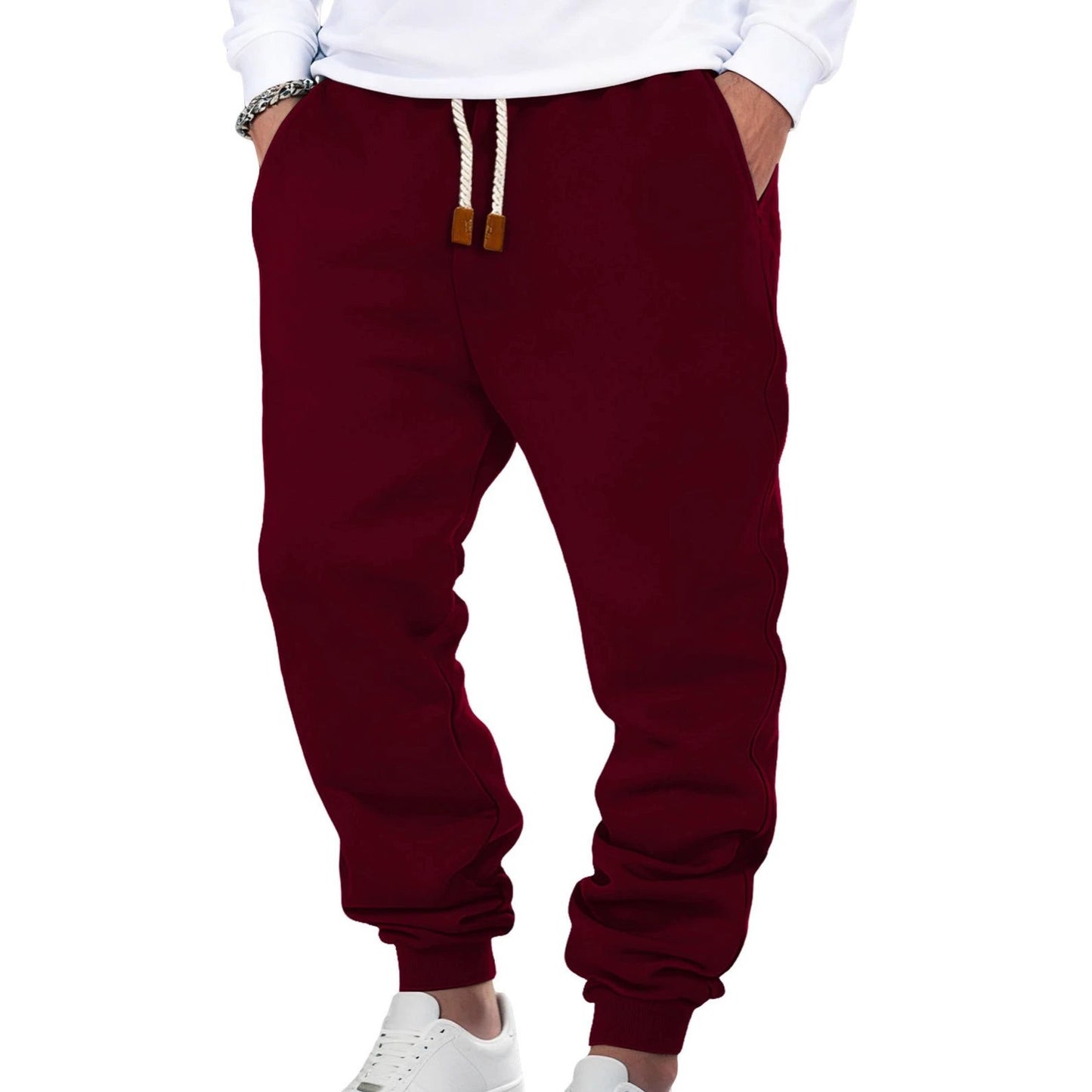 Men's Solid Color Cuffed Sports Casual Sweatpants by GJG Denim
