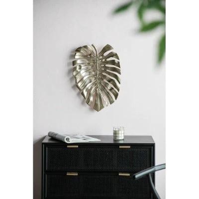 18.9x13.4x1.4 Gold Monstera Leaf Wall Decor by GJG Denim