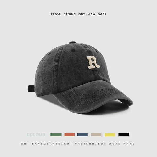 Washed Letter R Ball Cap For Men by GJG Denim