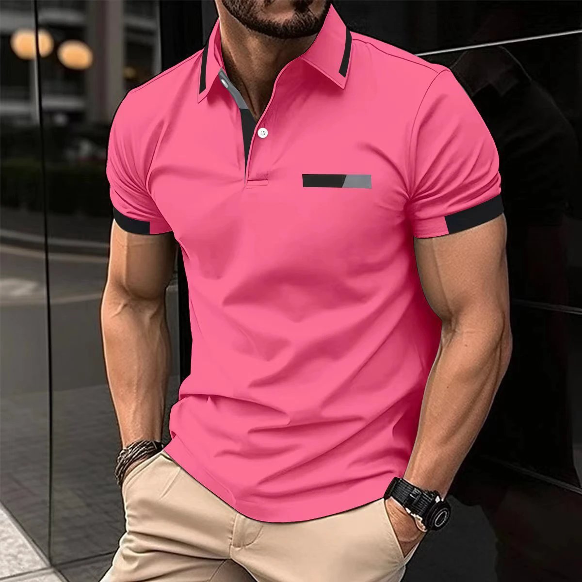 Men's Casual Polo Shirt Faux Pocket by GJG Denim
