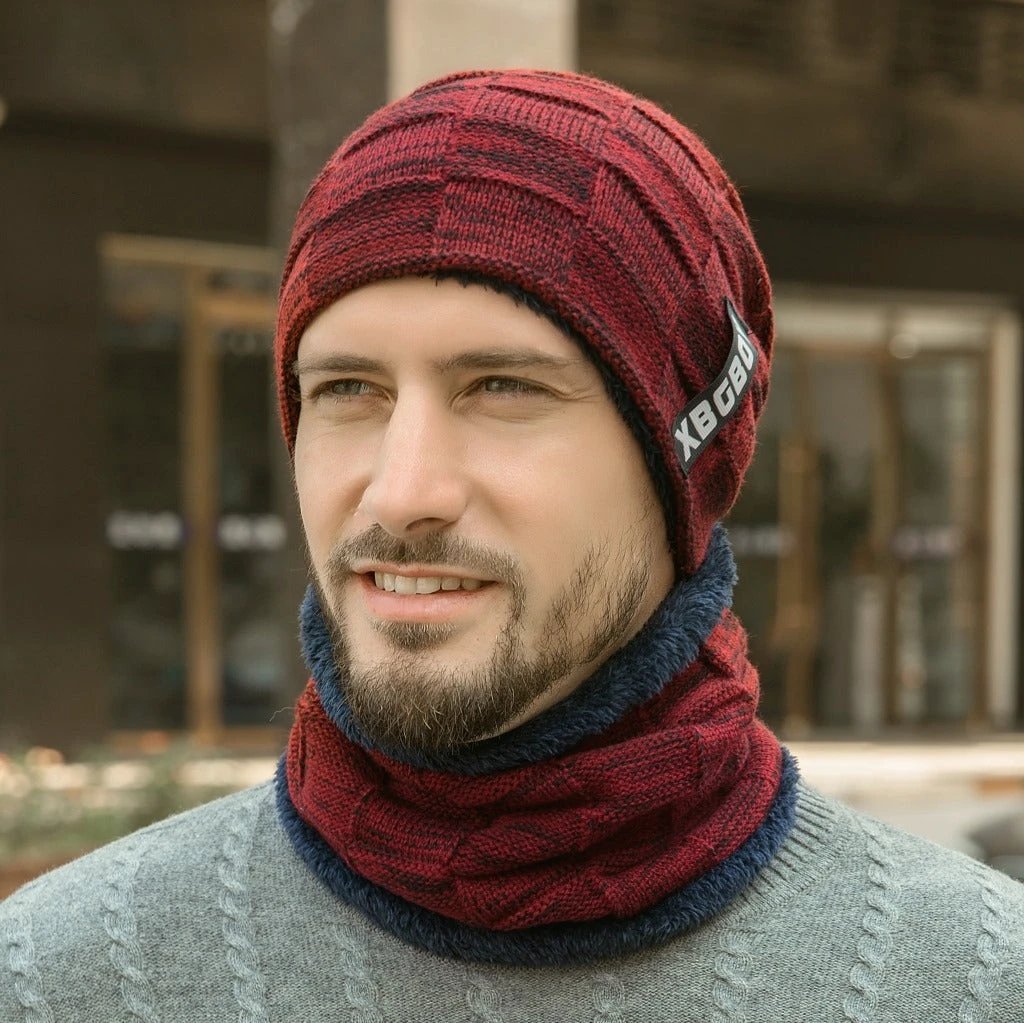 Men's Knitted Beanie and Neck Warmer Set by GJG Denim