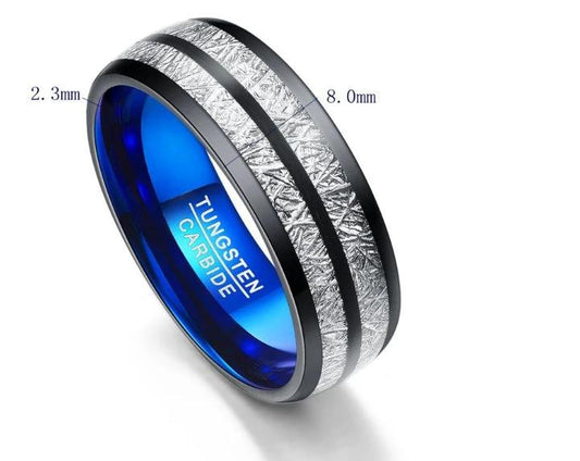 8mm Width Black Blue Tungsten Carbide Ring by GJG Denim