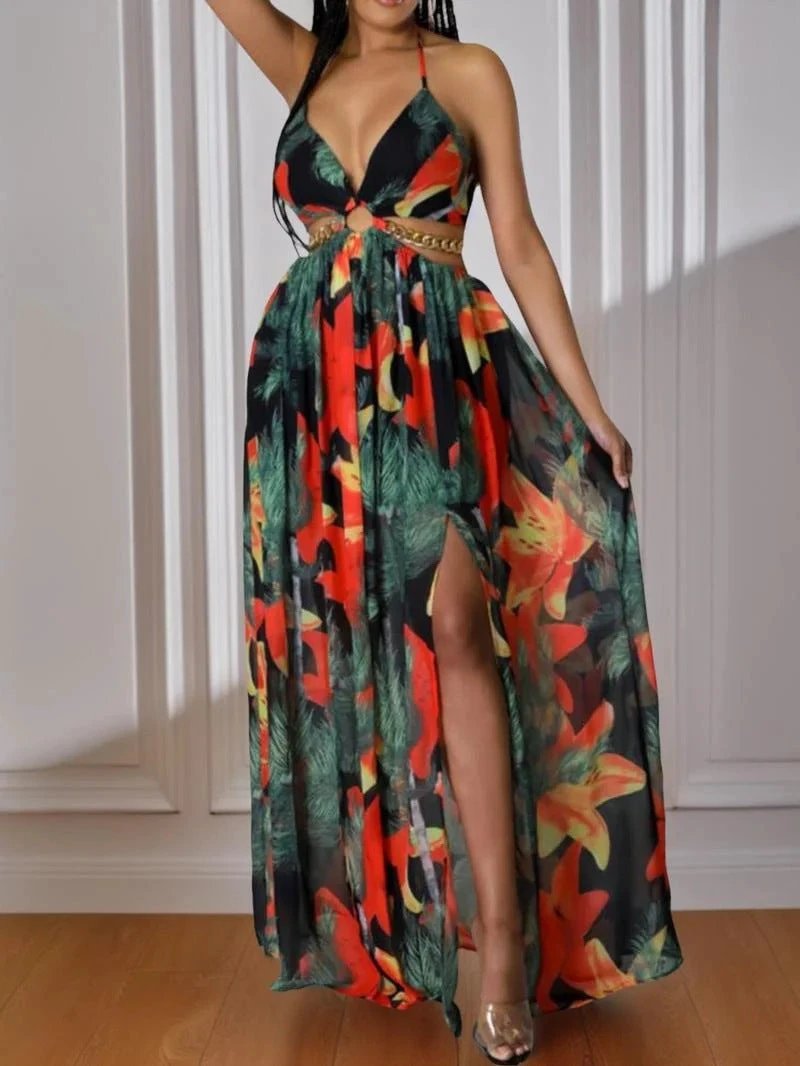 Tropical Floral Printed Dress Sling Style by GJG Denim