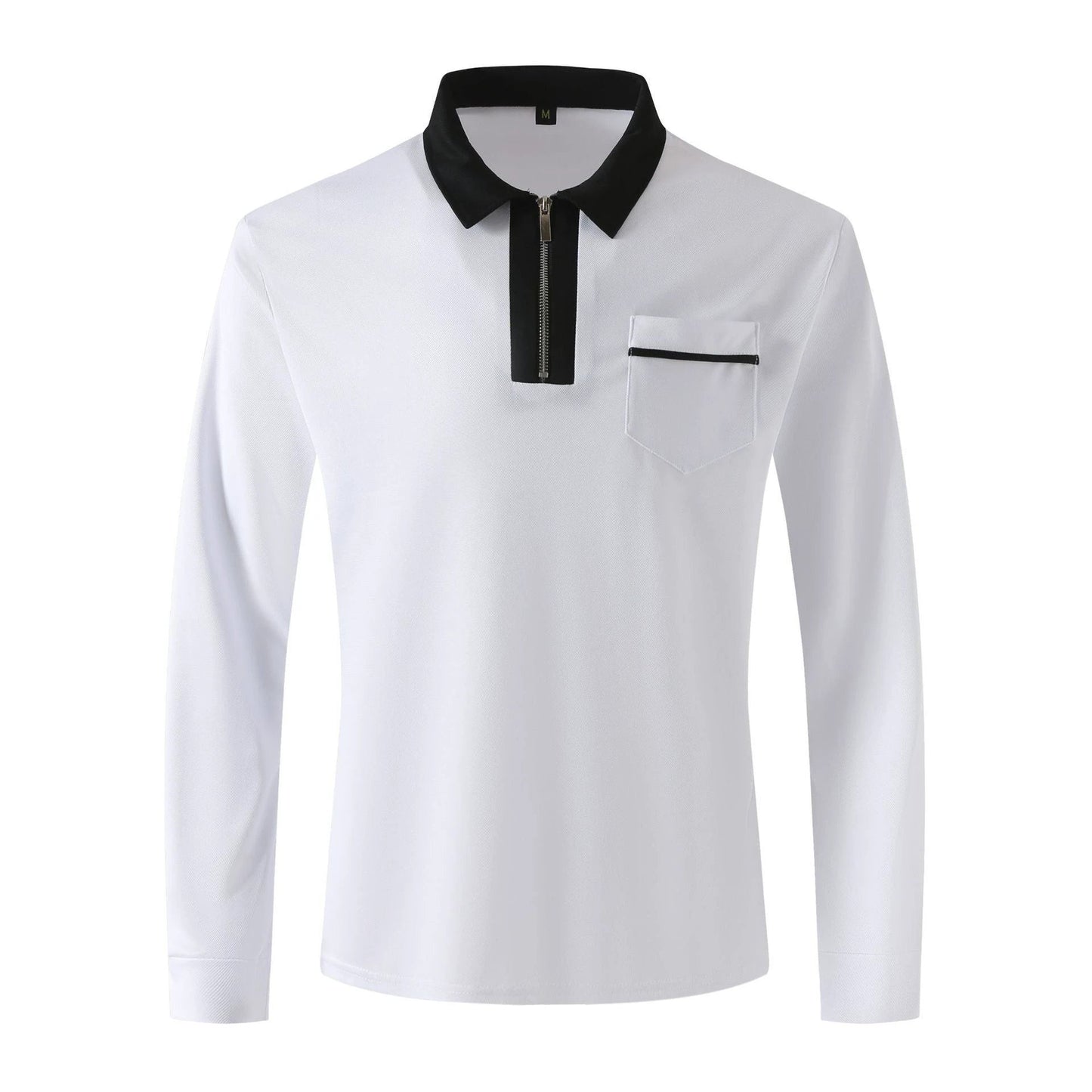 Men's Long Sleeve Zipper Polo Shirts Lapel Collar Zip Up by GJG Denim