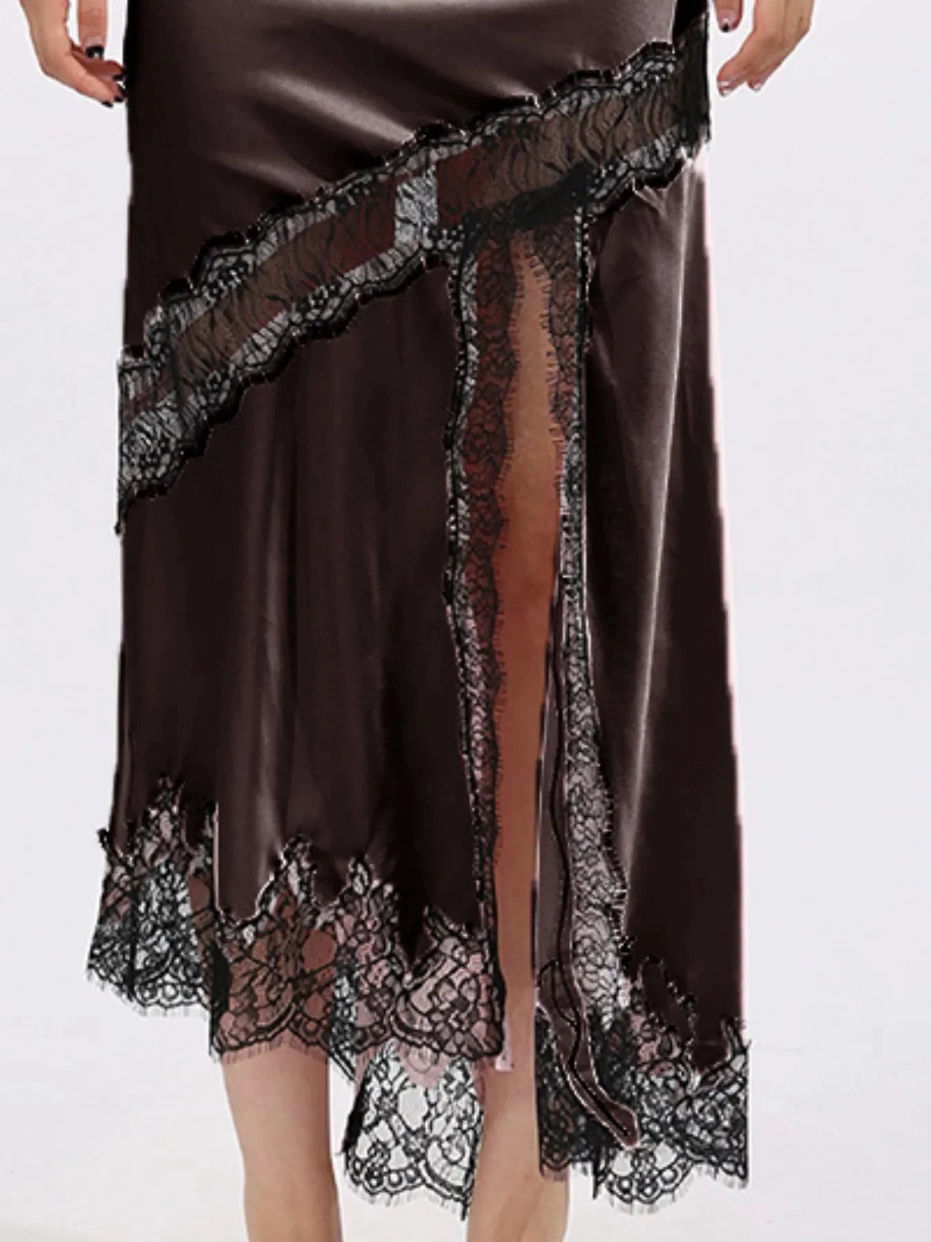 Lace Trim Asymmetrical Midi Skirt by Lady Ros