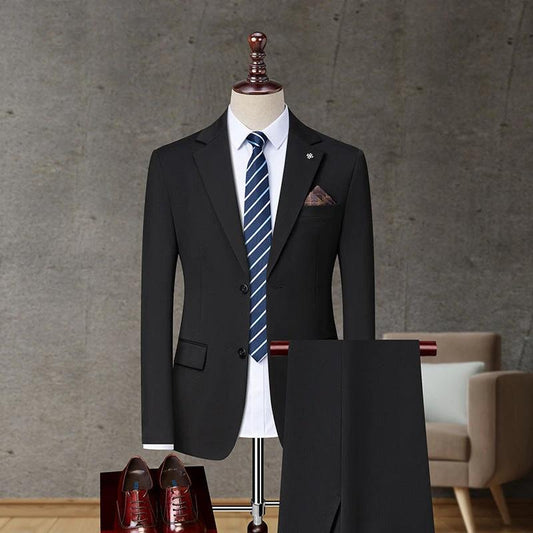 Men's Solid Color Business Casual Non-ironing Suit by GJG Denim
