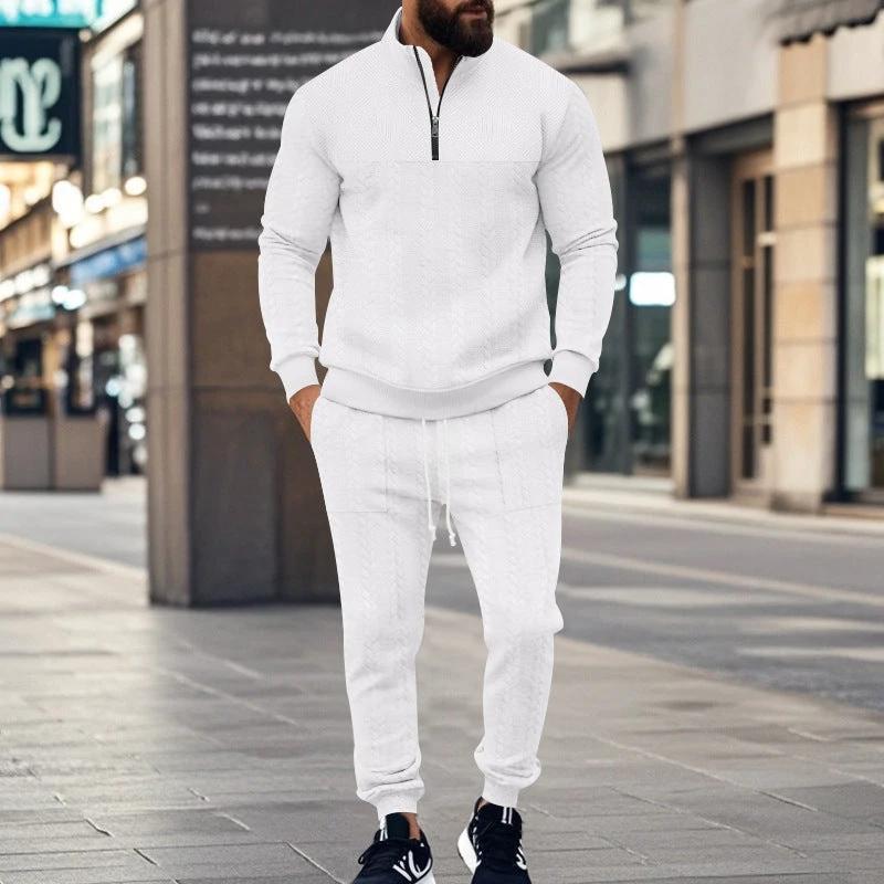 Men's Casual Fleece-lined Warm-up Zippered Track Pants Set by GJG Denim