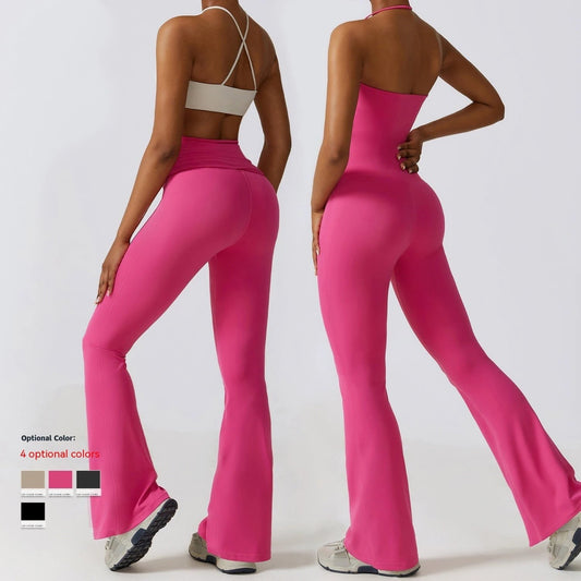 Women's Tight Yoga Jumpsuit Nude Feel Nylon Bell-bottom Pants by GJG Denim