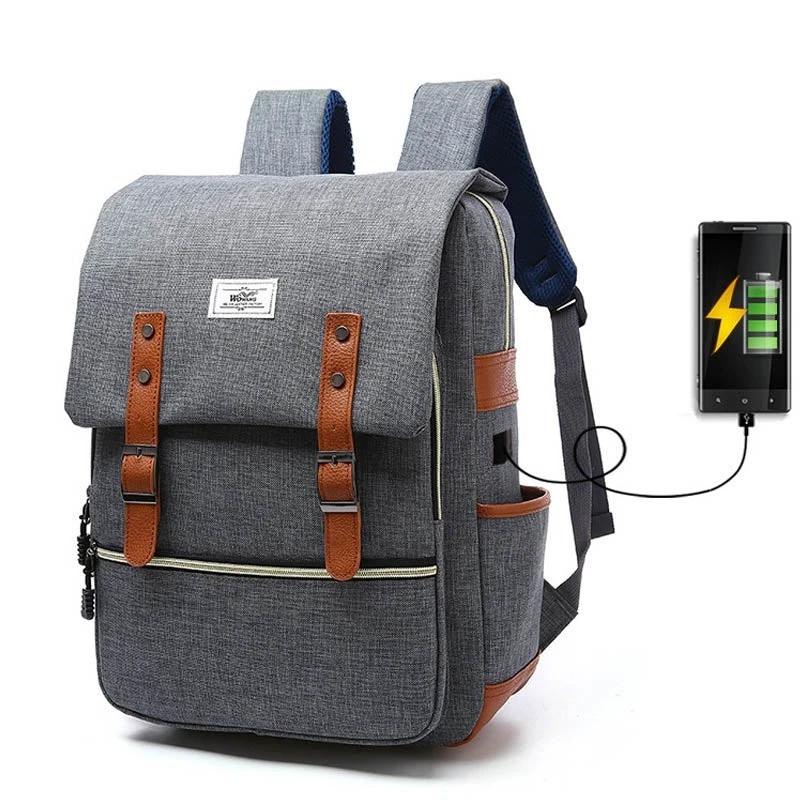 Vintage Men's Canvas Backpack w/ USB Charging Port by GJG Denim