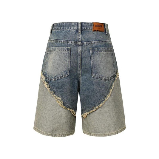 Worn Looking Washed-out Multi-colored Rough Edges Denim Shorts High-grade Personality Cropped Pants by GJG Denim