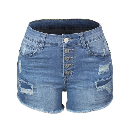 Explosive Hole Flow Patch Ladies High Stretch Denim Shorts by Zara-Craft