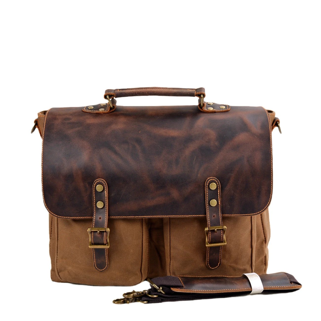 Waterproof Canvas Stitching Leather Briefcase For Men by GJG Denim