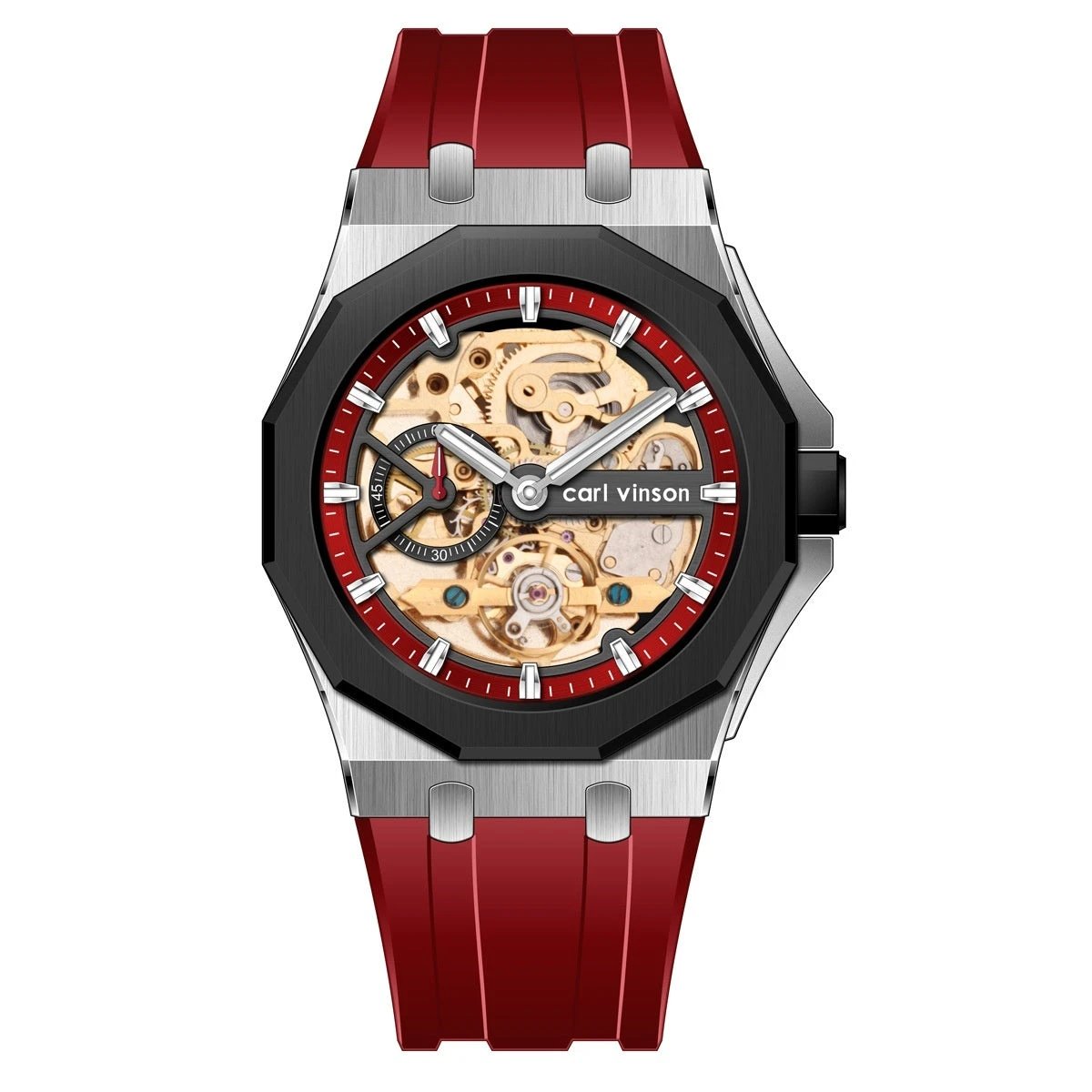 Fully Automatic Luminous Decorative Hollow Silicone-Strap Mechanical Alloy Watch For Men by GJG Denim
