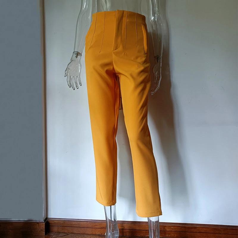 Pleated Casual High Waist Pure Color Slim-fit Basic Pants by GJG Denim